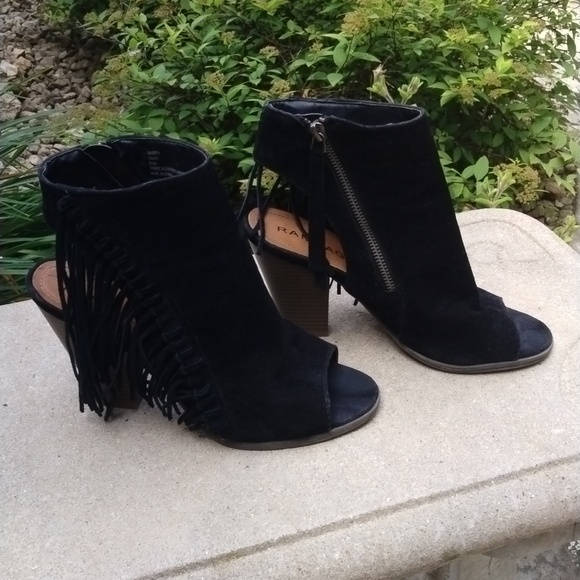 Rampage black suede/leather fringe booties size 8.5 - Picture 7 of 8
